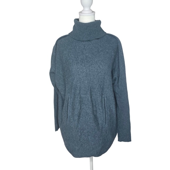 Garnet Hill Oversized Turtleneck Sweater Wool Cashmere Teal Haze Women's S - Picture 1 of 8
